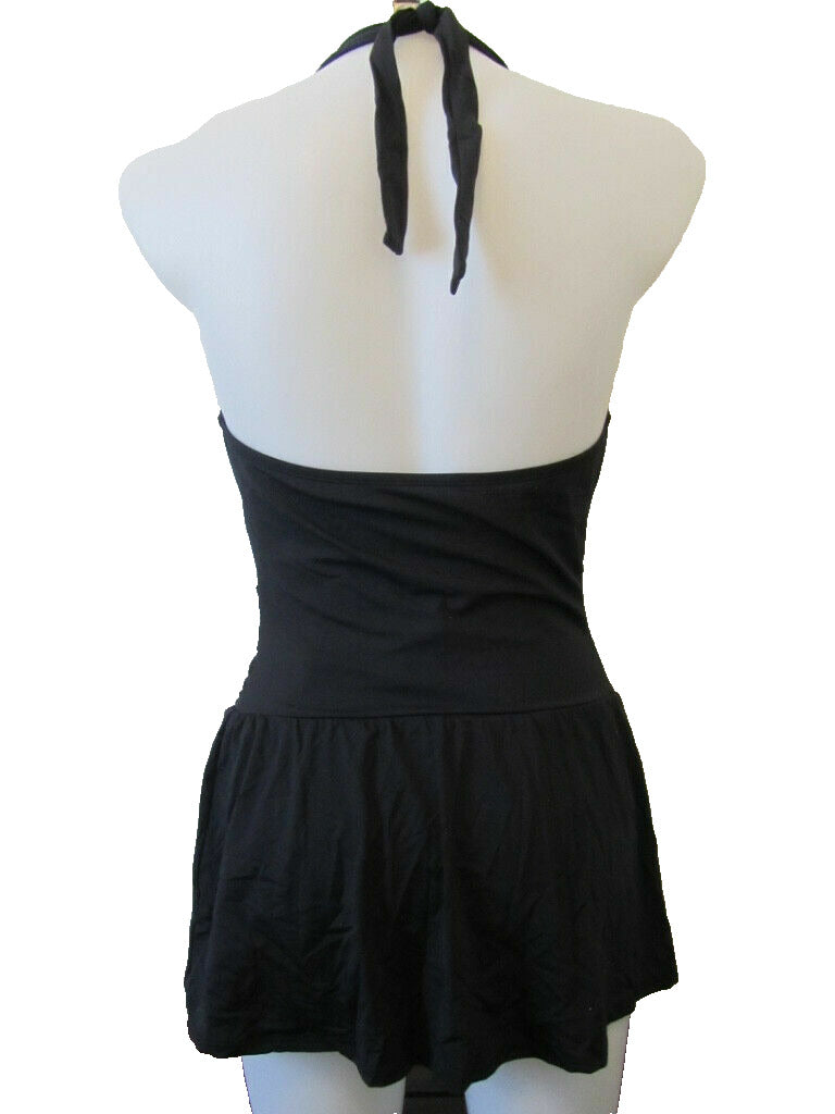 Bleu Rod Beattie Women's Black Halter Pleated Skirt Swimsuit One Piece Size 6