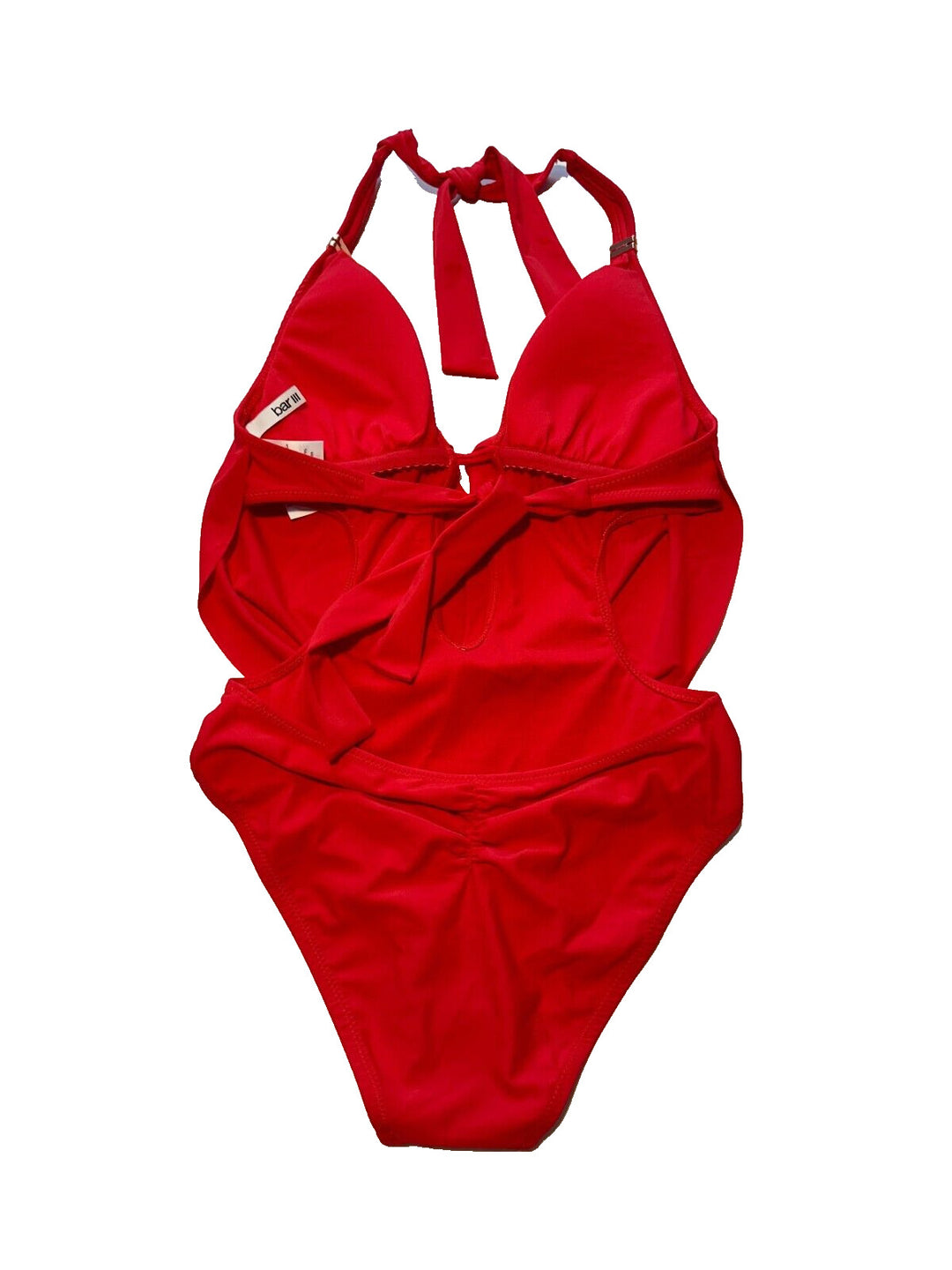 Bar III Women's Red Solid Plunging Cowlneck Halter One Piece Swimsuit Size XS