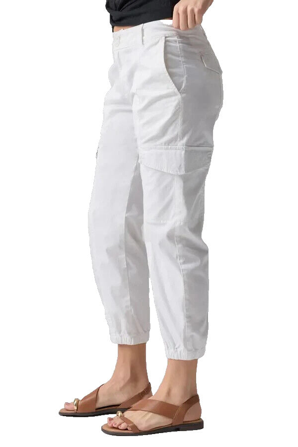 Sanctuary Womens Core White Mid Rise Relaxed Fit Tapered Cargo Rebel Pants Sz 28