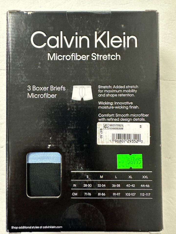 Calvin Klein Microfiber Stretch Wicking Technology Boxer Brief Size S 3 Pack