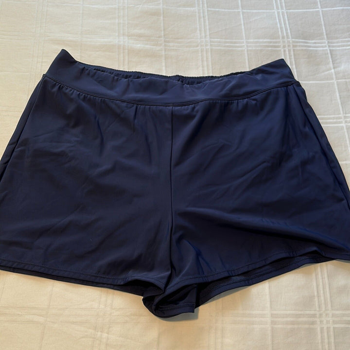 Swim Solutions Women's Navy Blue Elastic Waist Pull On Swim Shorts Size 16W