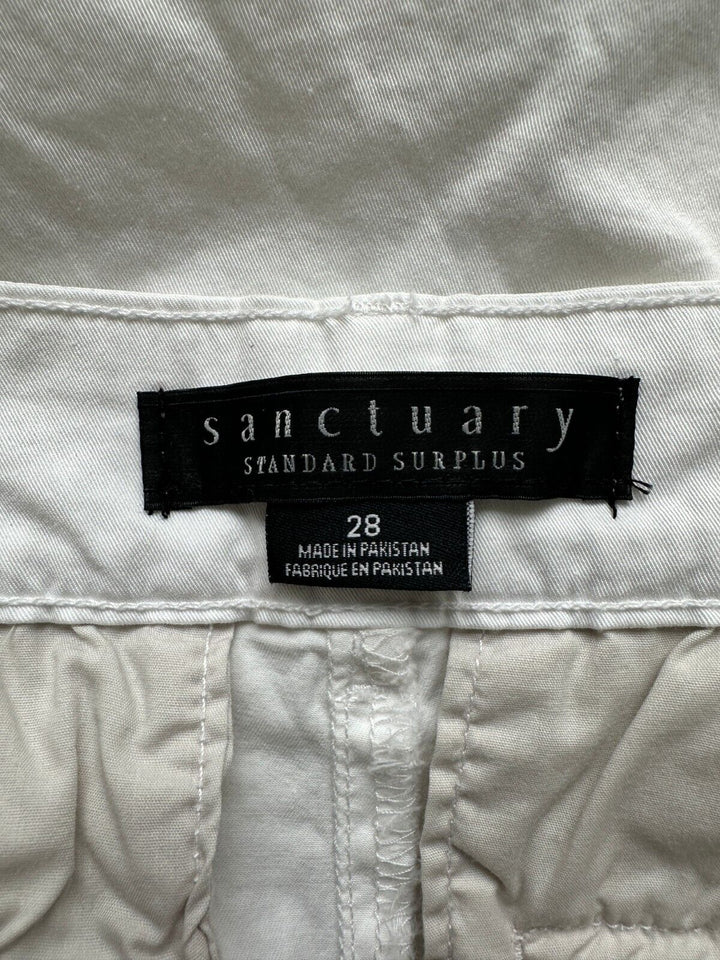 Sanctuary Womens Core White Mid Rise Relaxed Fit Tapered Cargo Rebel Pants Sz 28