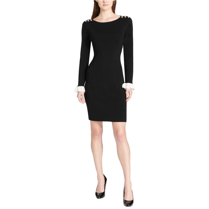 Tommy Hilfiger Women's Black Long Sleeve Embellished Sweater Dress Size Medium