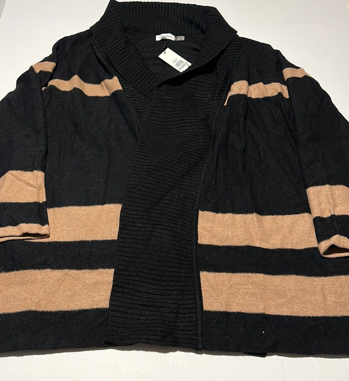 Calvin Klein Women's Black Tan Ribbed Open Front Cardigan Sweater Size 1X