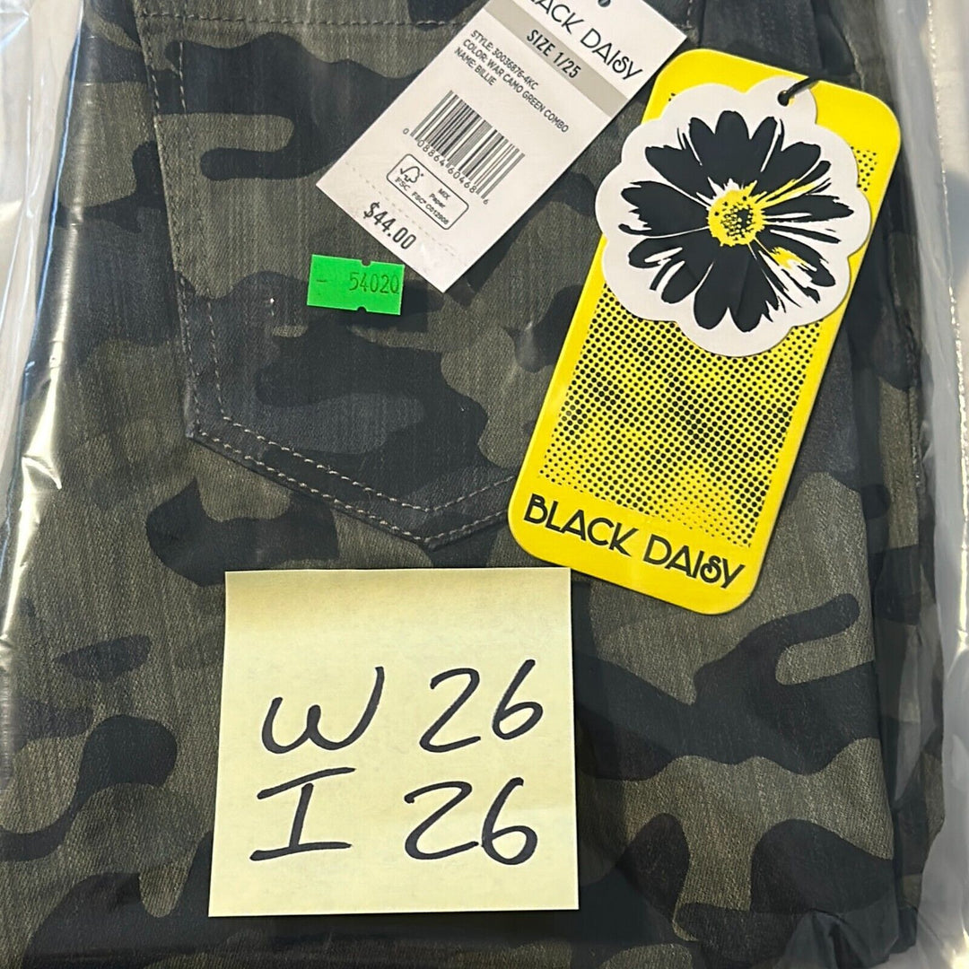 Black Daisy Women's Billie War Camo Green Combo Mid Rise Skinny Jeans Size 1/25