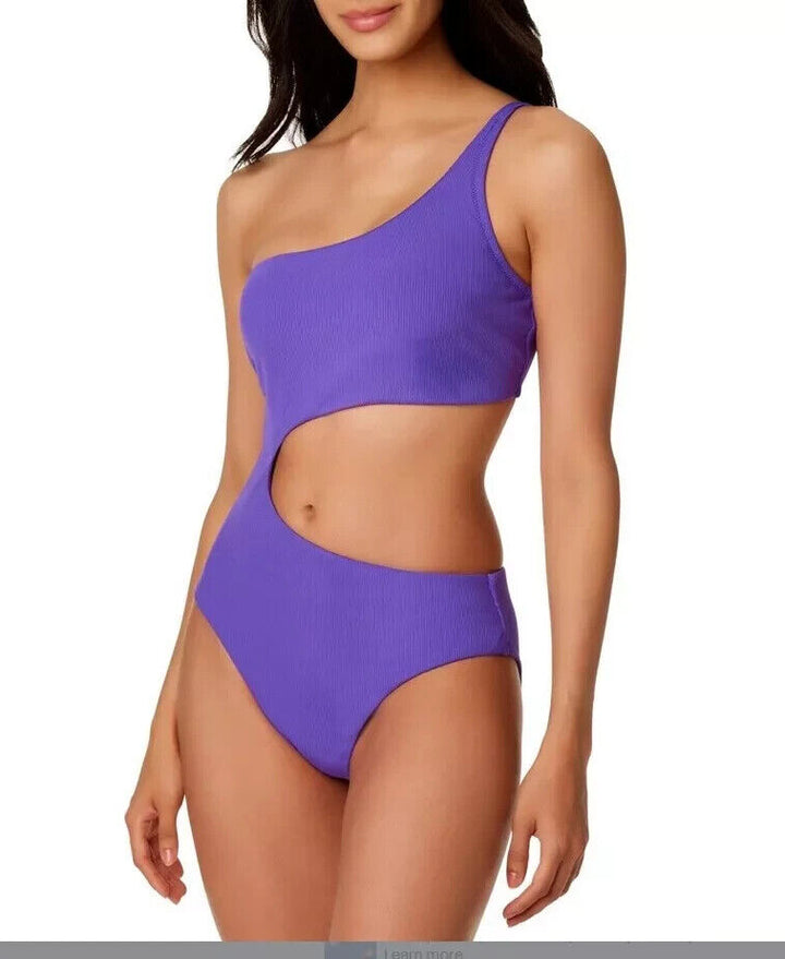 Bar III Women's Hibiscus Micro Rib One Shoulder Cutout One Piece Swimsuit Size M