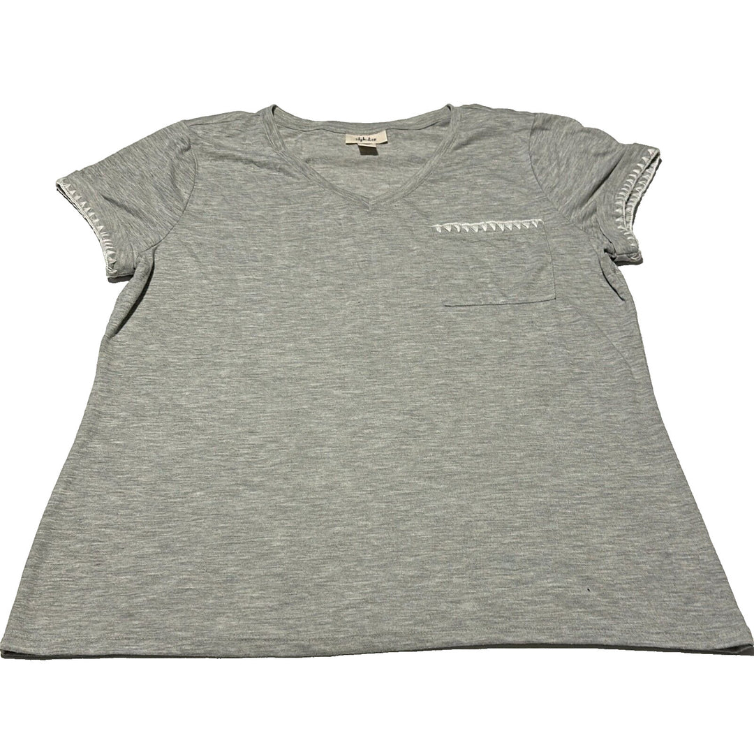 Style & Co. Womens Grey Heather V-Neck Short Sleeve Pullover T-Shirt Size XL