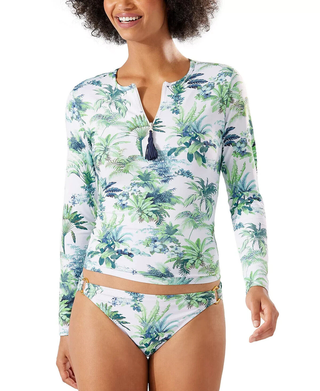 Tommy Bahama Women's White Palm Modern Printed Rashguard Swim Shirt Size S