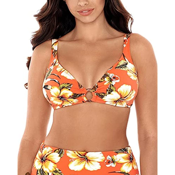 Skinny Dippers Women's 6533350 Orange Floral Bikini Swim Top Size Small