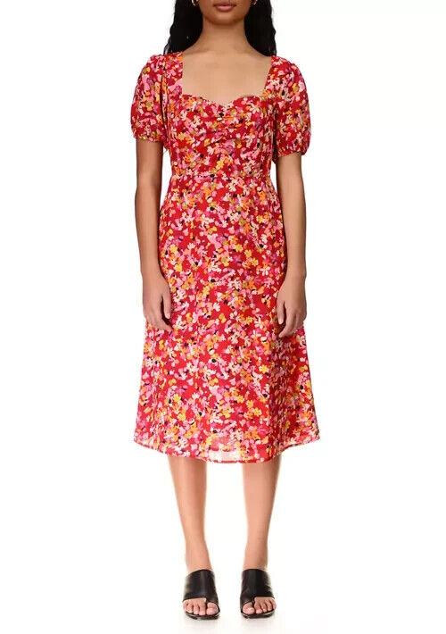 Sanctuary Women's Sunset Bloom Puff Sleeve Sweetheart Neck Midi Dress Size 4