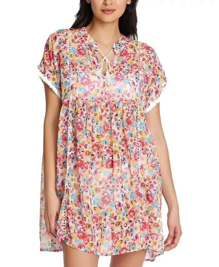 Bleu Rod Beattie Women's Multicolor Floral Power Chiffon Swim Cover-Up Dress L