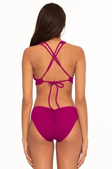 Becca by Rebecca Virtue Women's Pomegranate Ribbed Elaine Bralette Bikini Top M