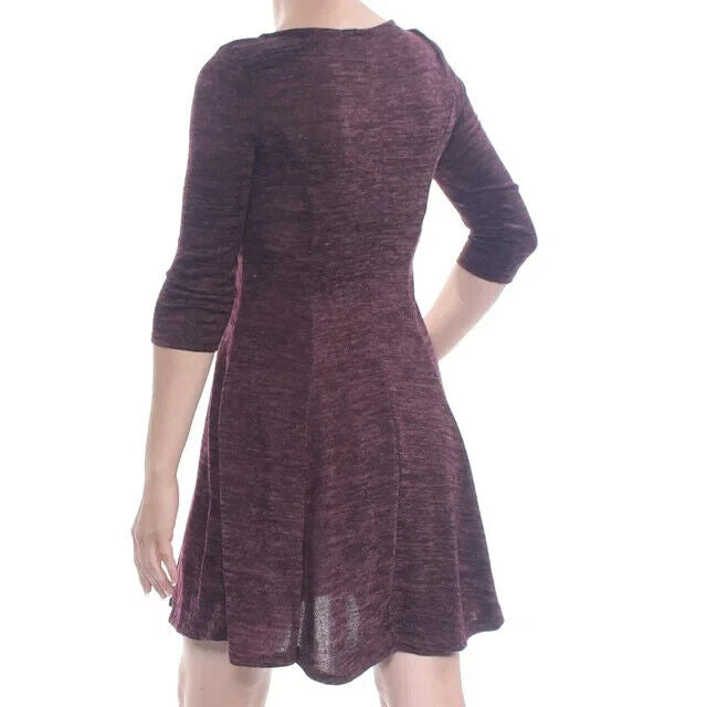 BeBop Women's Wine Heather 3/4 Sleeve Sweetheart Neck A-Line Dress Size X-Large