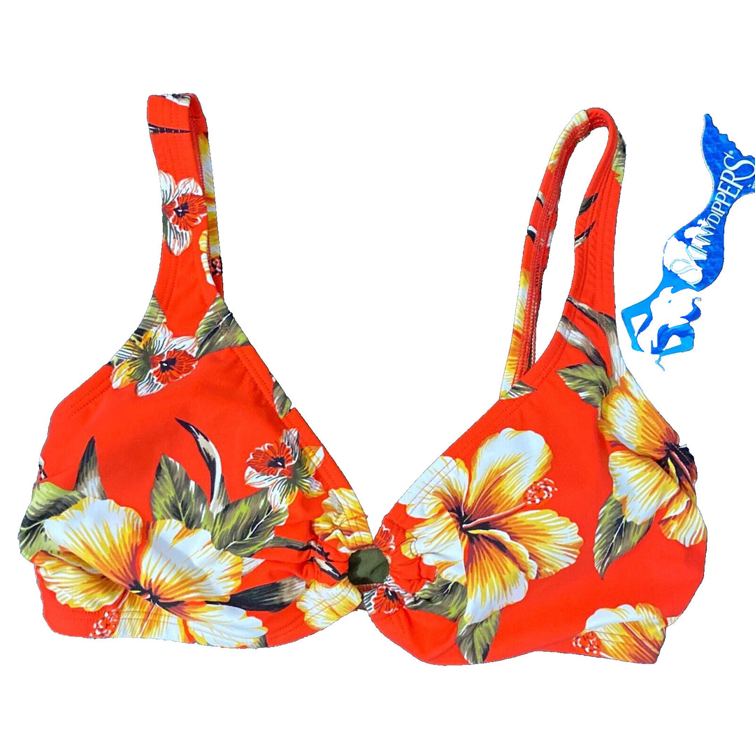 Skinny Dippers Women's 6533350 Orange Floral Bikini Swim Top Size Small