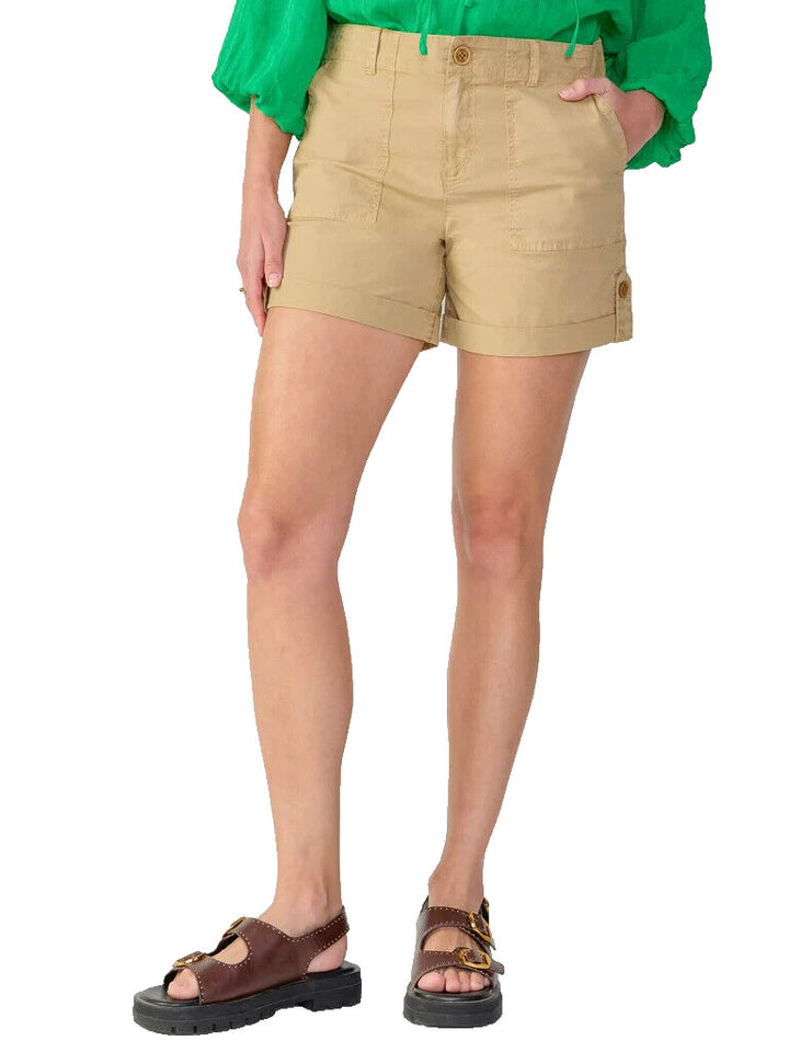 Sanctuary Women's True Khaki Flat Front Pockets Switchback Cuffed Shorts Size 24