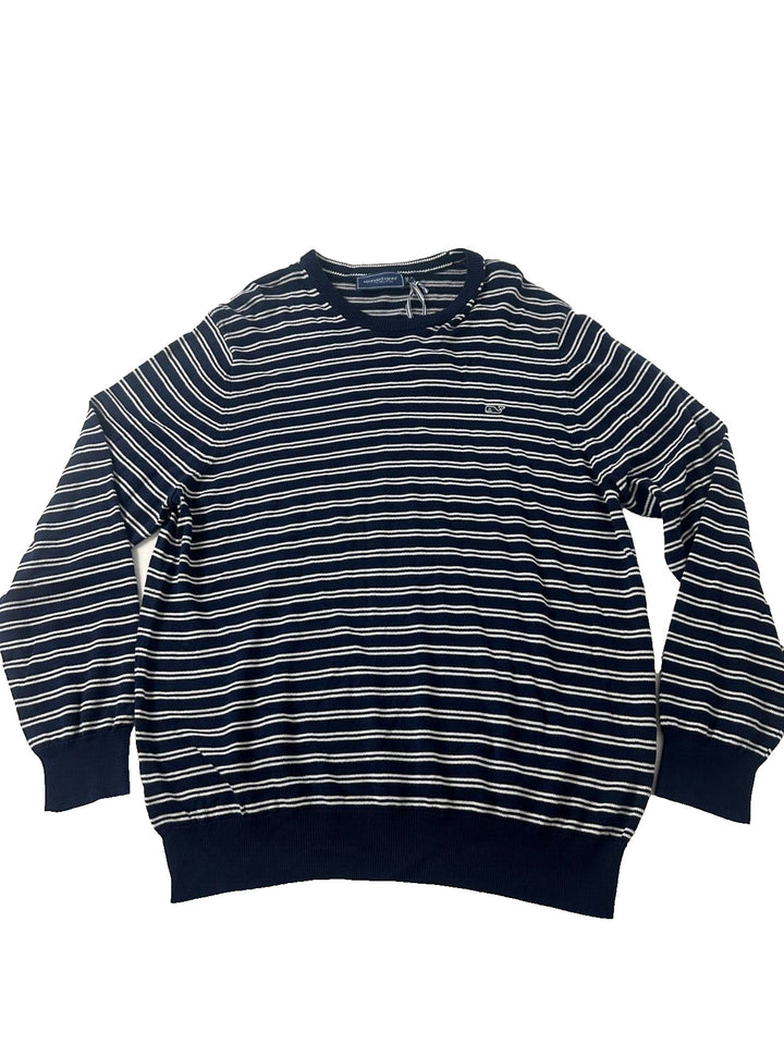 Vineyard Vines Mens Nautical Navy Cotton Cash Striped Crew Neck Sweater Size XL