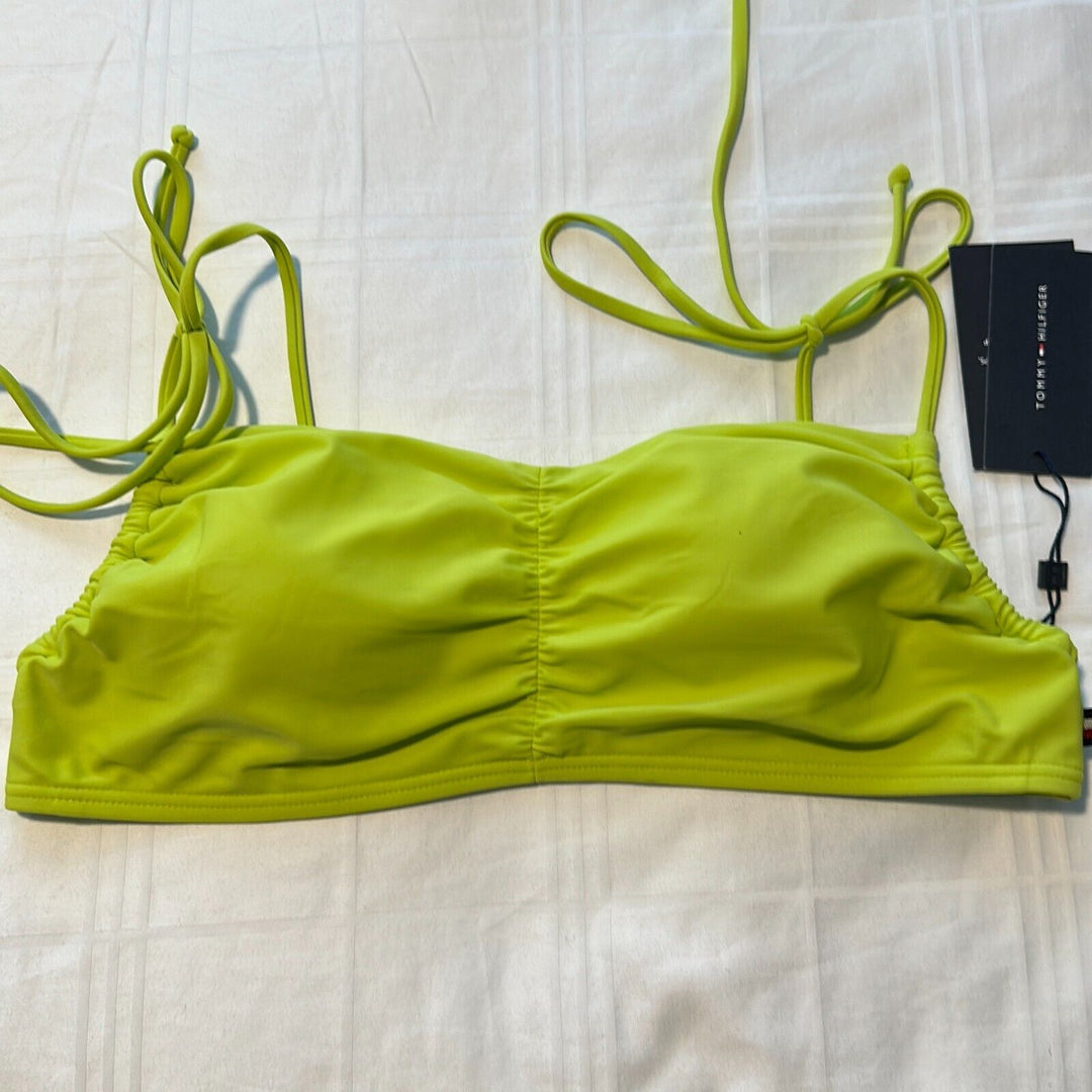 Tommy Hilfiger Women's Lime Green Tie Strap Swimwear Bralette Bikini Top Size XL