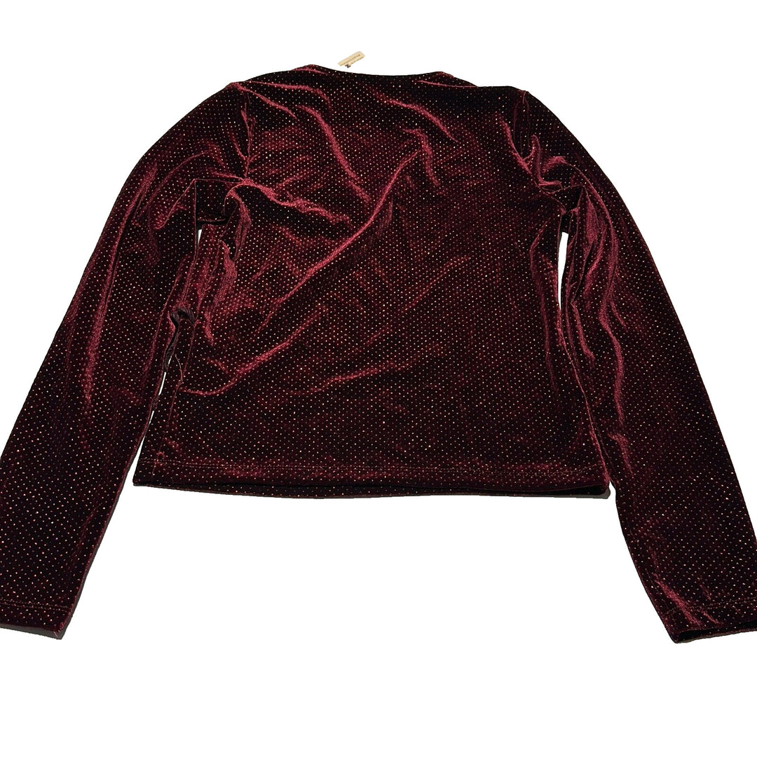 Self E Esteem Women's Burgundy Glitter Tie Side Long Sleeve Blouse Top Sz Small