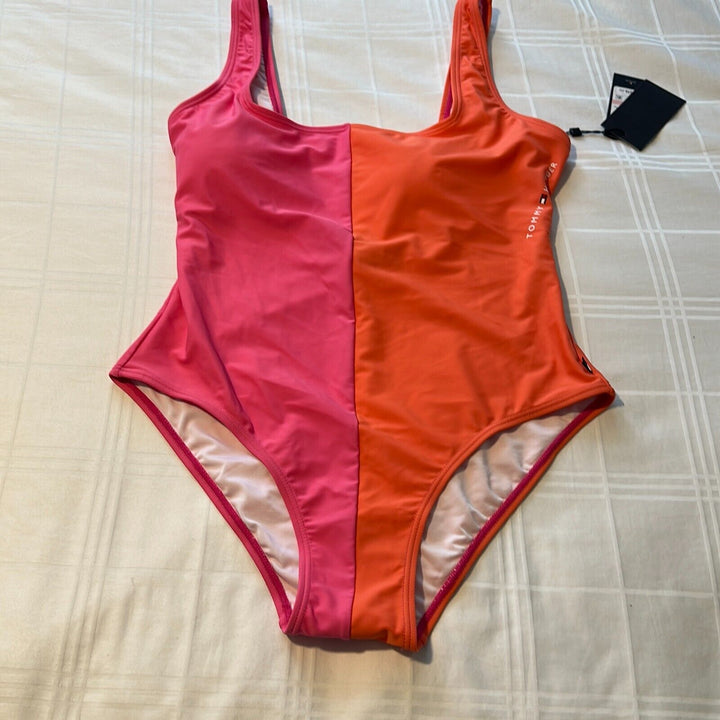 Tommy Hilfiger Women's Dahlia Pink Split Tank One-Piece Swimsuit Size 10