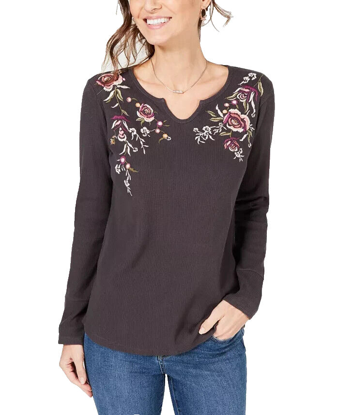 Style & Co Womem's Gray Desert Rose Cotton Pullover Sweater Top Size Large