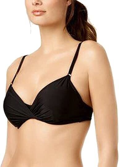 Calvin Klein Women's Black Liquid Twist Front Underwired Bikini Top Size Small