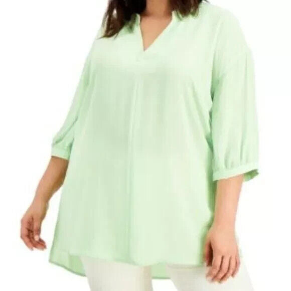 Alfani Women Pistachio Green Terra Nova Elbow Sleeve High Low Tunic Blouse Sz 0X