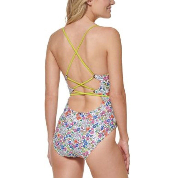 Tommy Hilfiger Women's Soft White Floral Adjustable One-Piece Swimsuit Size 12