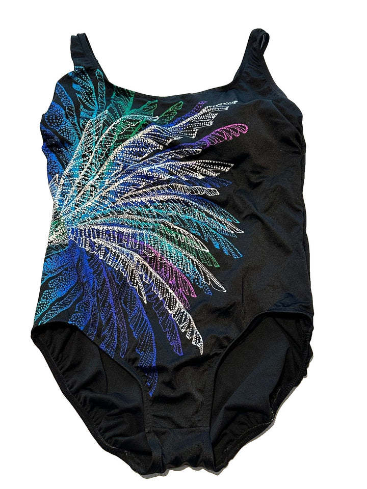 Swim Solutions Blue Palm In Palm Firework Print One-Piece Swimsuit Size 12