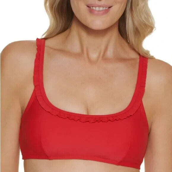 Tommy Hilfiger Women's Scarlet Ruffle Stretch Bikini Swim Top Size Large