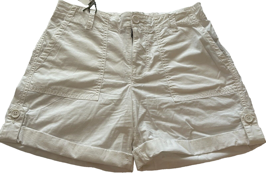 Sanctuary Women's White Flat Front Slash Pockets Rolled Cuff Cargo Shorts Sz 24