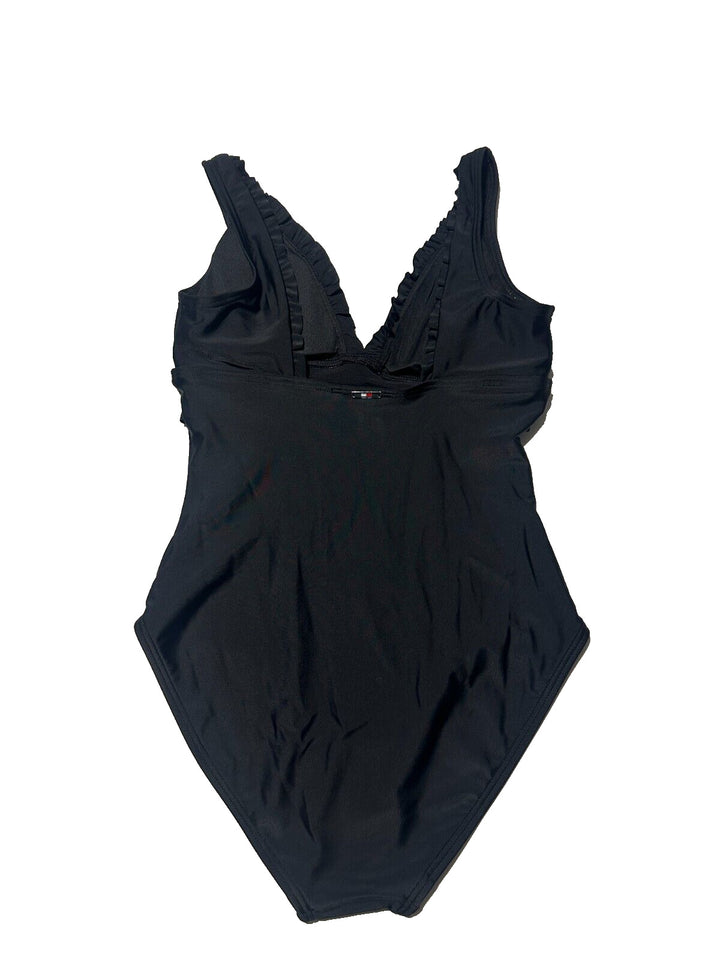 Tommy Hilfiger TZ2MS746 Women's Black Solid Ruffled One Piece Swimsuit Size 4