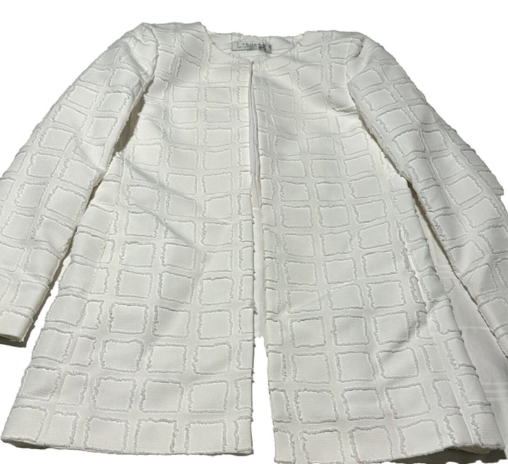 Tahari Arthur S Levine Women's White Geometric 2 Piece Jacket Skirt Suit Size 4