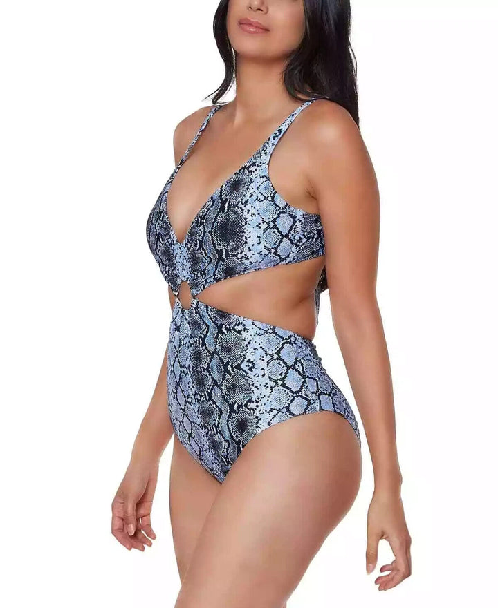 Bar III Womens Peri Allure Printed Ring Monokini One - Piece Swimsuit Size Large