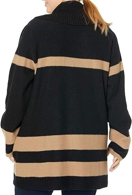 Calvin Klein Women's Black Tan Ribbed Open Front Cardigan Sweater Size 1X