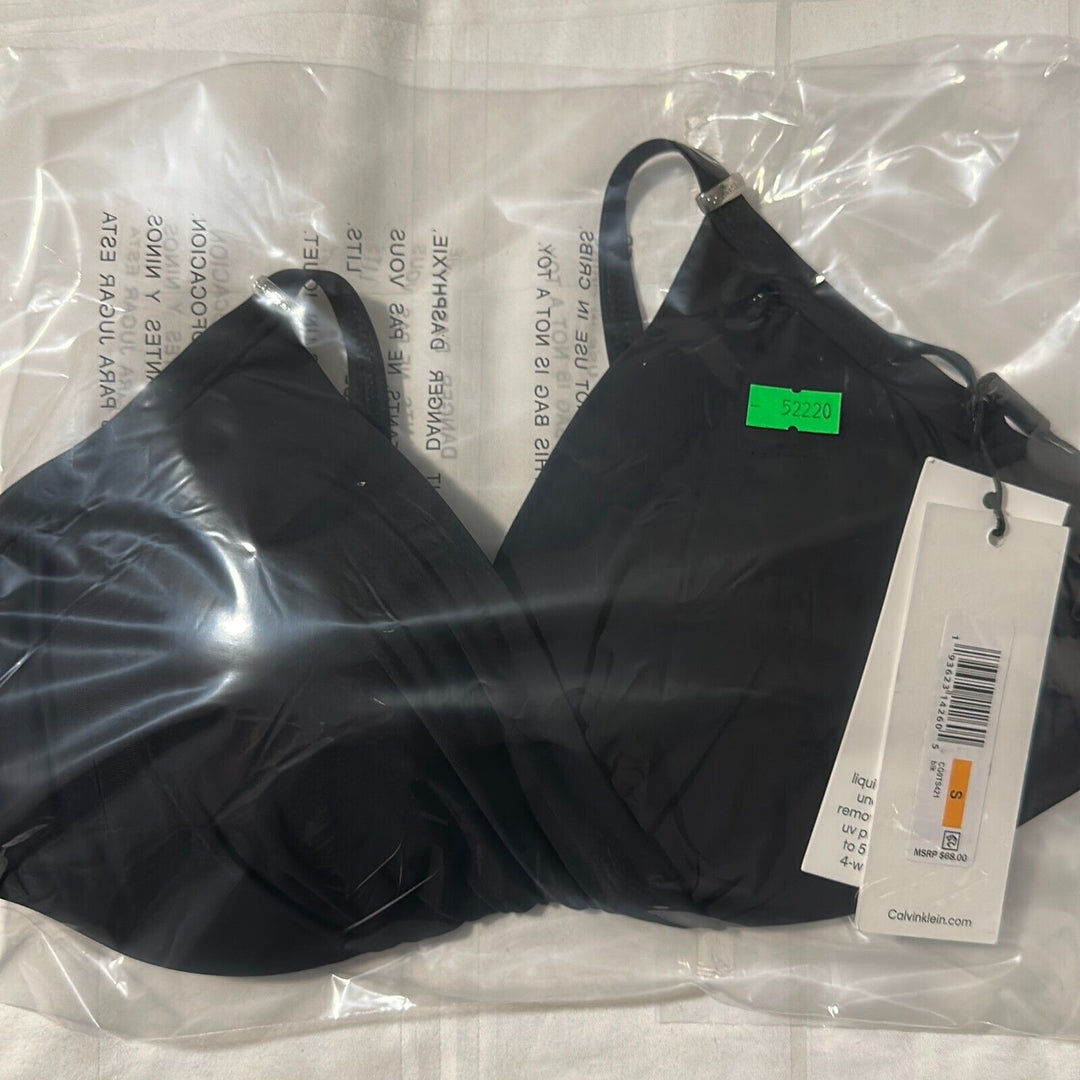 Calvin Klein Women's Black Liquid Twist Front Underwired Bikini Top Size Small