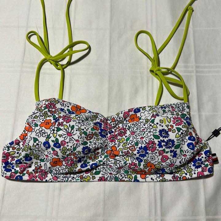 Tommy Hilfiger Women's Soft White Floral Tie Strap Bralette Swim Top Size Medium