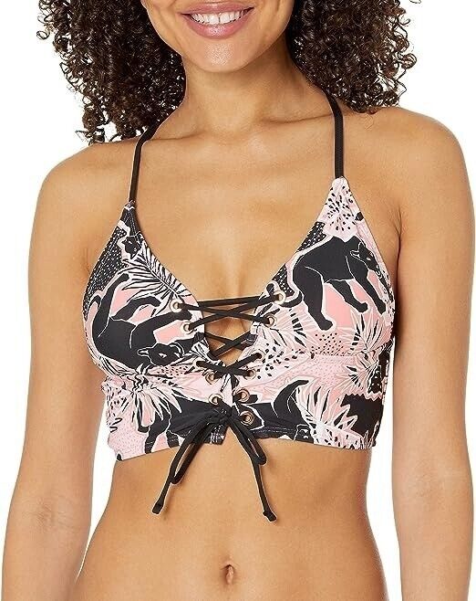 BCBGeneration Women's Peach Animal Print Lace-Up Bikini Swim Top Size S