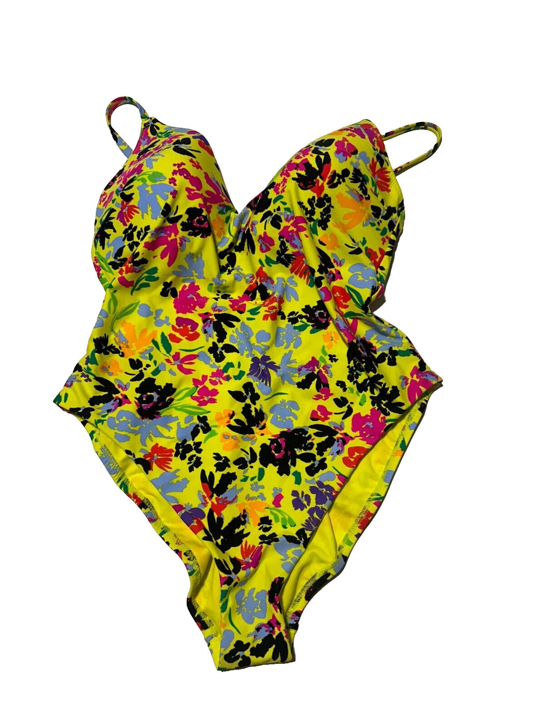 Bar Iii Womens Citron Floral Chic Adjustable Strap One-Piece Swimsuit Size Large