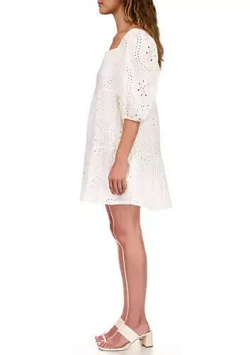 Sanctuary Women's White Weekender Puff Sleeve Eyelet Babydoll Mini Dress Size XL