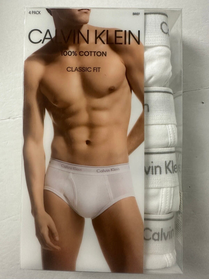 Calvin Klein Mens White Classic Fit Cotton Brief Underwear Size S 4 Pack