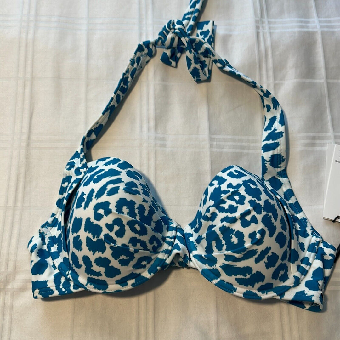 Calvin Klein Women's Blue Printed Underwire Convertible Bikini Top Size Medium