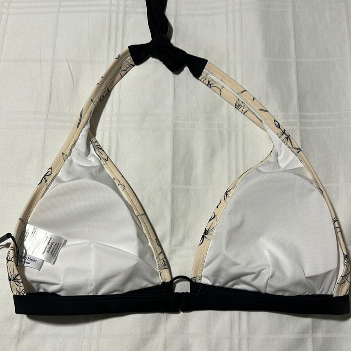 Calvin Klein Women's Cream Floral Removable Pads Halter Bikini Swim Top Size XL