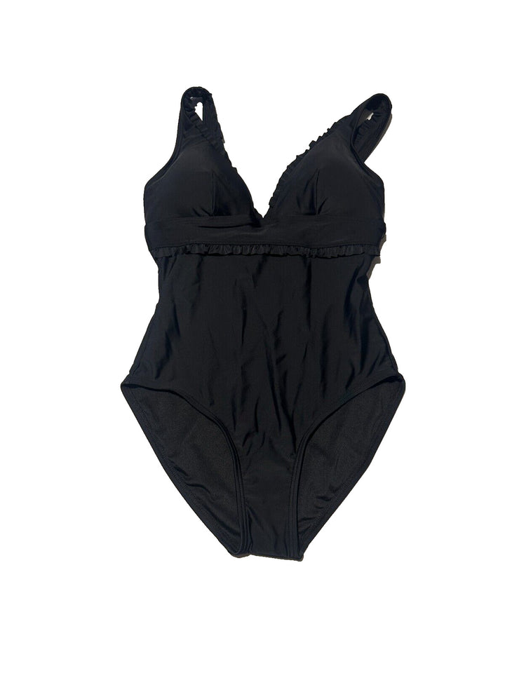 Tommy Hilfiger TZ2MS746 Women's Black Solid Ruffled One Piece Swimsuit Size 4