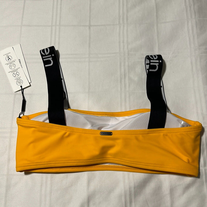 Calvin Klein Women's Mango Logo Wide Straps Padded  Bikini Swim Top Size Large