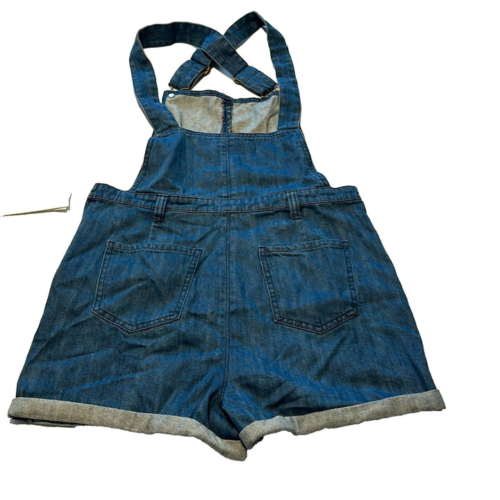 Tinsel Town Women's Cotton Blue Denim Dark Wash Distressed Overalls Size Medium