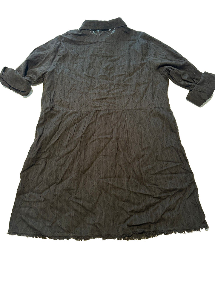 Tommy Bahama Womens Black Cotton Clip Jacquard Boyfriend Cover-Up Shirt Size L