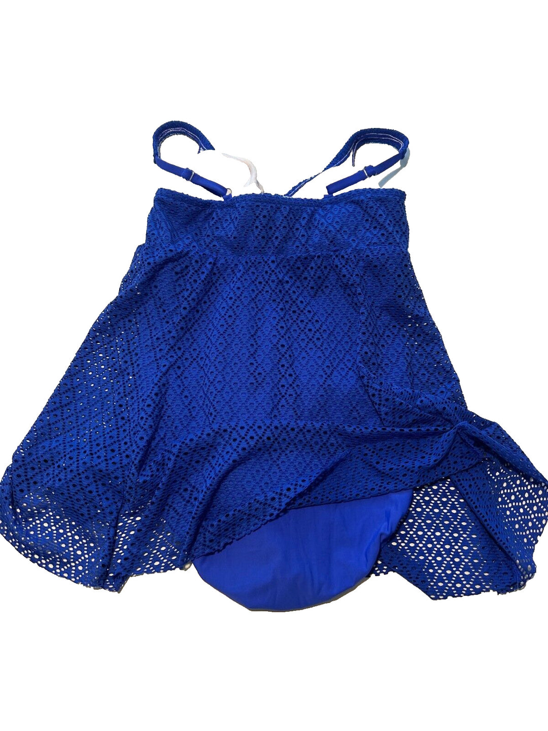 Swim Solutions Cobalt Blue Crochet Bow Front Tummy Control Swim Dress Size 16