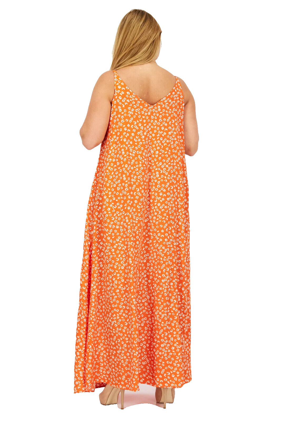 Vince Camuto Women V Neck Floral Sunset Orange Summer Maxi Dress Size XL