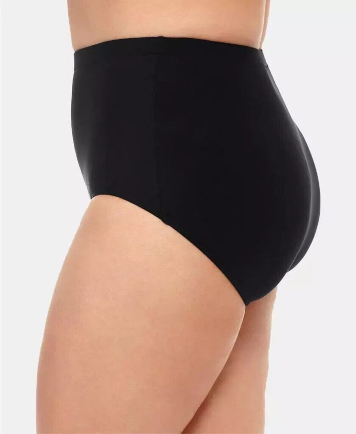 Swim Solutions Women's Black Solid High-Waist Bikini Swim Briefs Size 16W