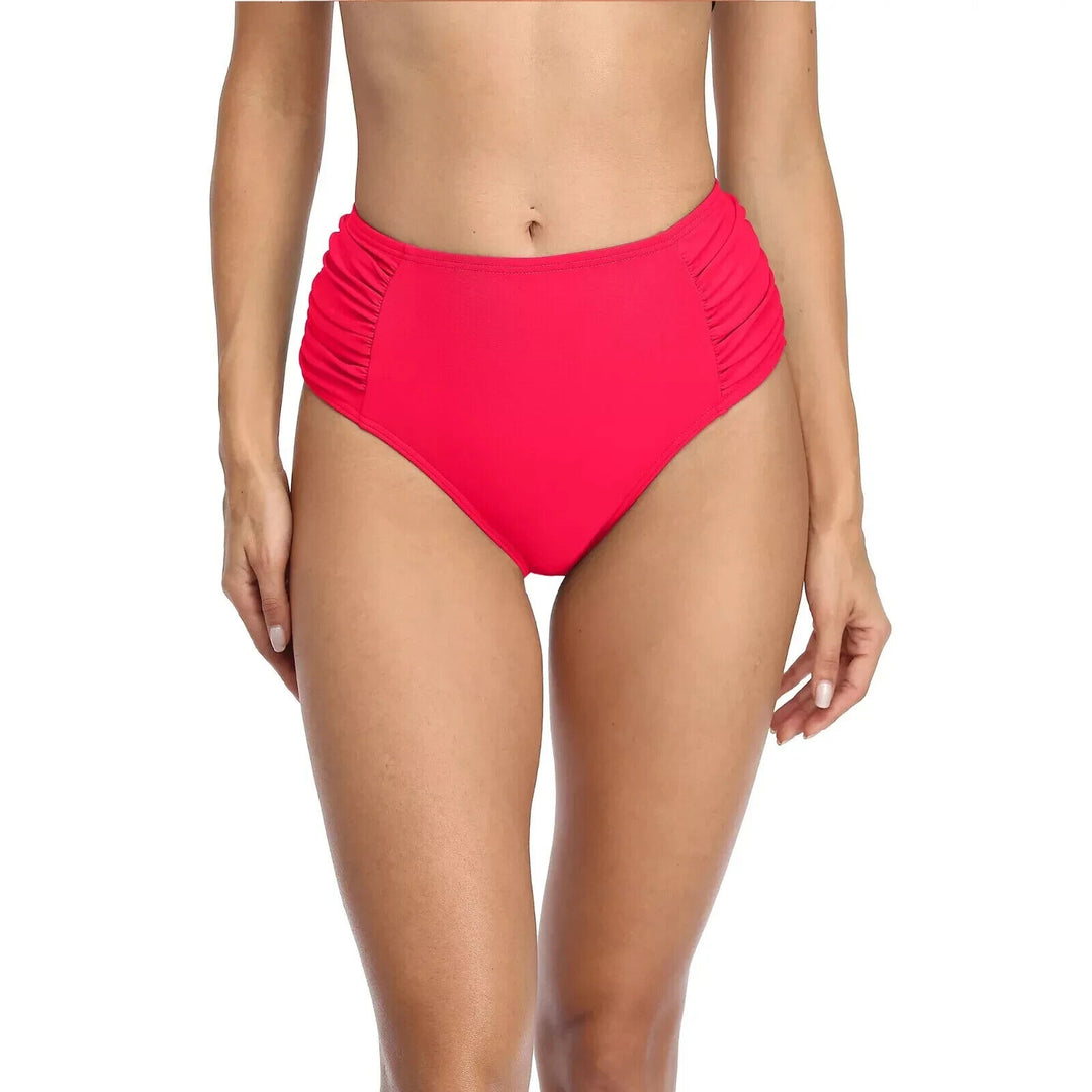 Bar III Women's Paradise Pink Core Solid Shirred High-Rise Bikini Bottom Size M